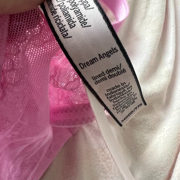 Victoria's Secret Dream Angel Lightly Lined Lace Demi Bra chiffon pink 34DDD nwt - Picture 10 of 12